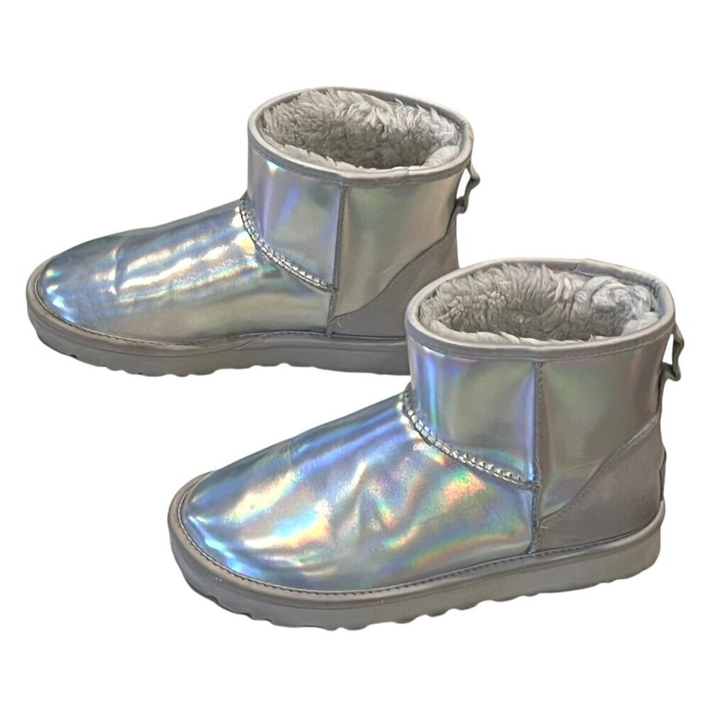 Ugg Classic Mini Iridescent Gracier Grey Sheepskin Leather Boots
